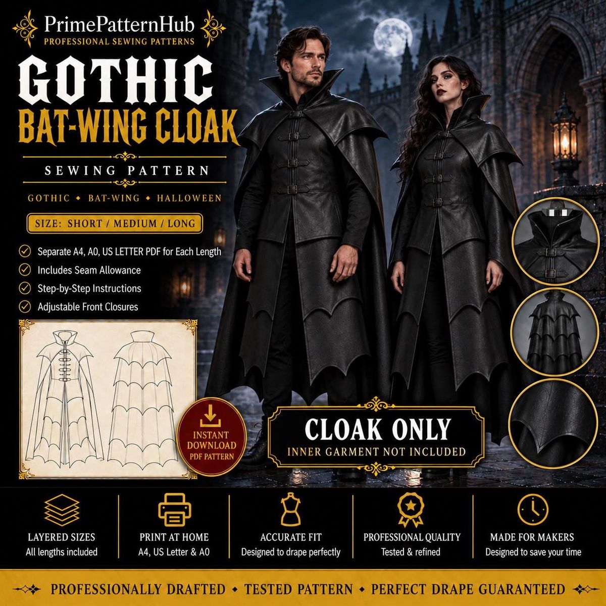 Gothic Bat-Wing Cloak – PDF sewing pattern