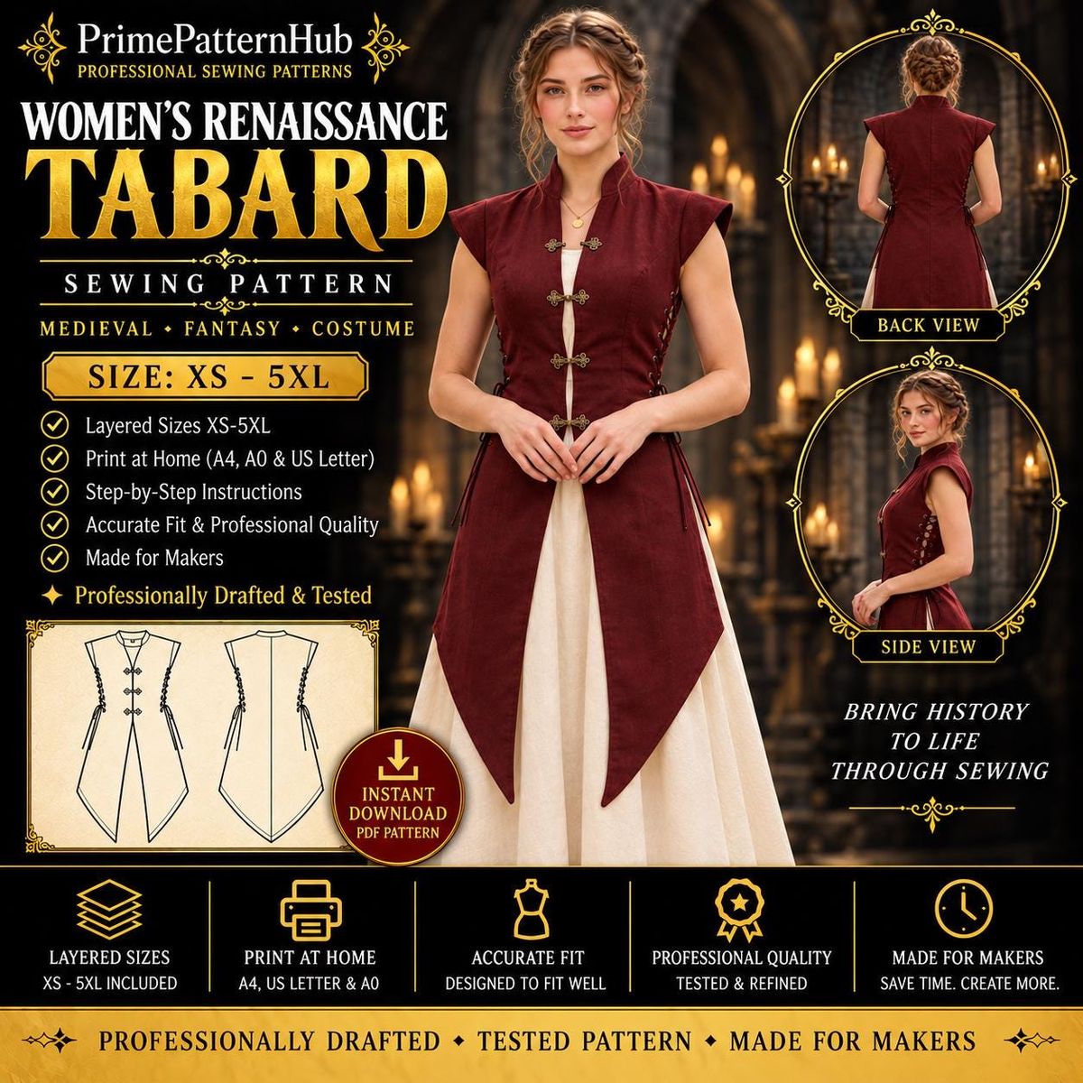 Ren Faire Tabard – PDF sewing pattern