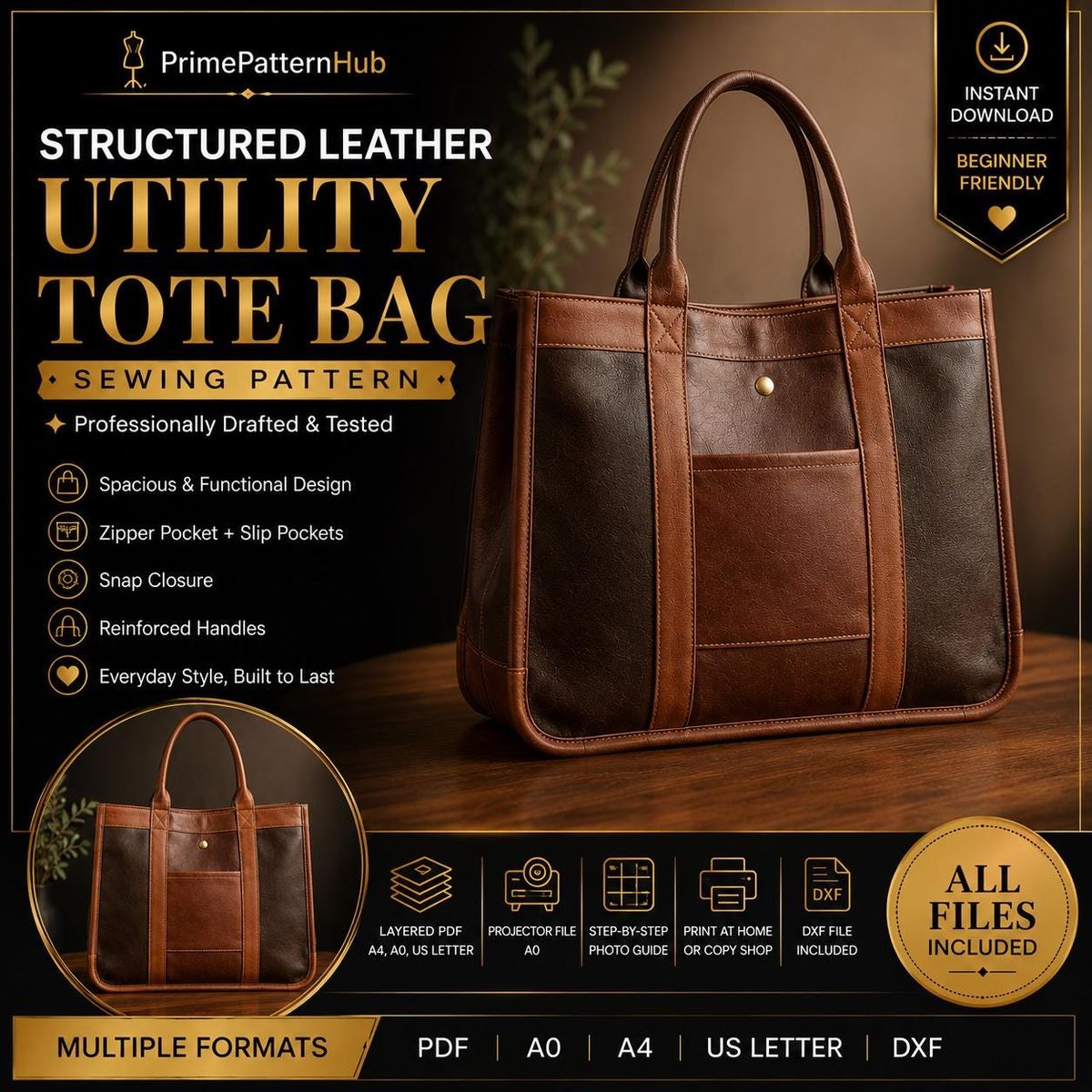 Tote Bag Sewing Pattern – PDF sewing pattern